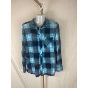 Woolrich Womens Blue Plaid Button-Up Shirt M/M 100% Cotton Made In Vietnam